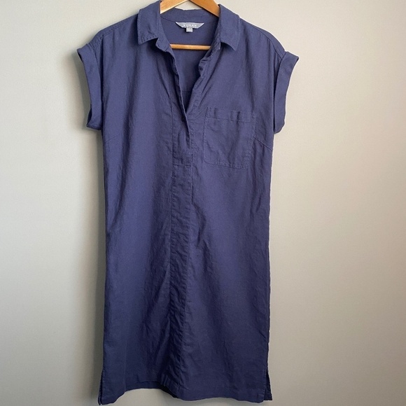 Kenar Grayish-Blue Women's Linen Blend Polo Style Peasant Dress Size Small - Picture 1 of 13